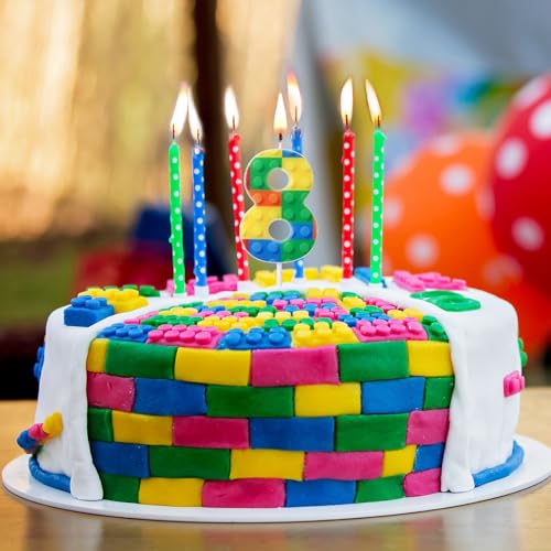 Rossesay Building Block Number 0-9 Birthday Cake Candle Numeral Birthday Sparkler Candles for Building Block Cake Topper for Party Decorations Supplies(Number 8) - Image 3
