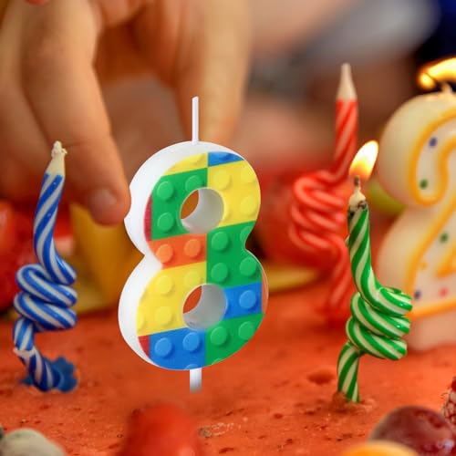 Rossesay Building Block Number 0-9 Birthday Cake Candle Numeral Birthday Sparkler Candles for Building Block Cake Topper for Party Decorations Supplies(Number 8) - Image 5