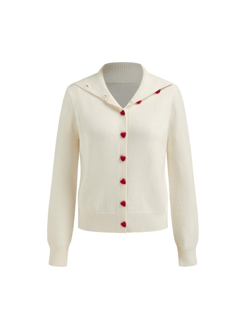 CIDER Cute Heart Button Cardigan Women Crew Neck Knit Sweater Fall Cardigan Long Sleeve Casual Classic Sweaters Beige - Image 1