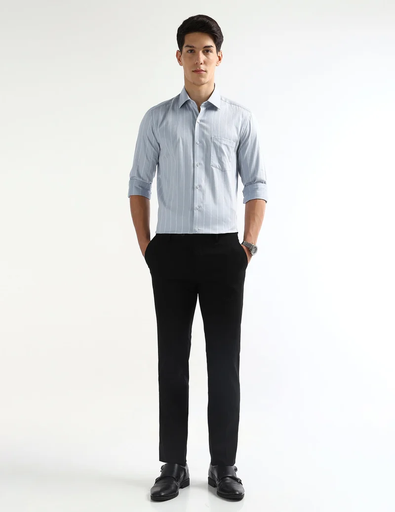 Arrow Light Grey Vertical Striped Manhattan Slim Fit Shirt for Men | Best Price UAE