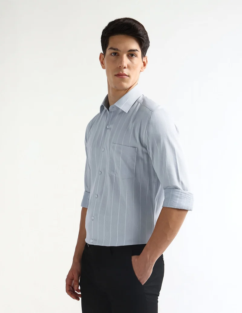 Arrow Light Grey Vertical Striped Manhattan Slim Fit Shirt for Men | Best Price UAE