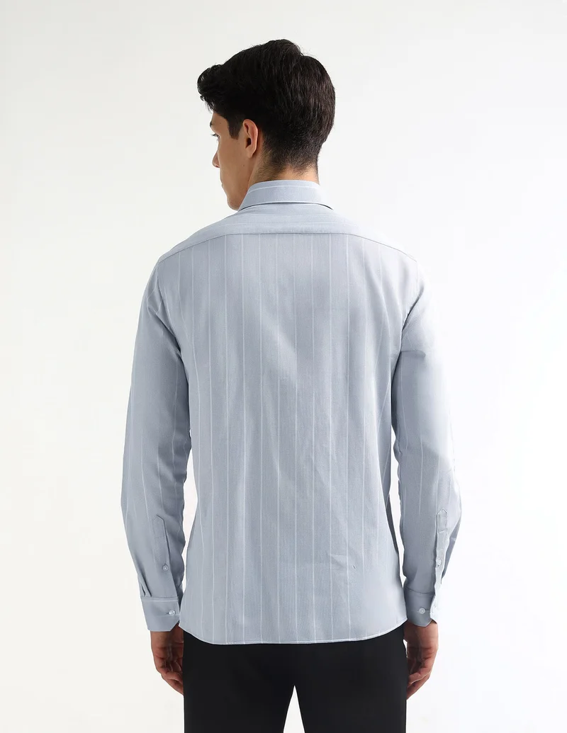 Arrow Light Grey Vertical Striped Manhattan Slim Fit Shirt for Men | Best Price UAE