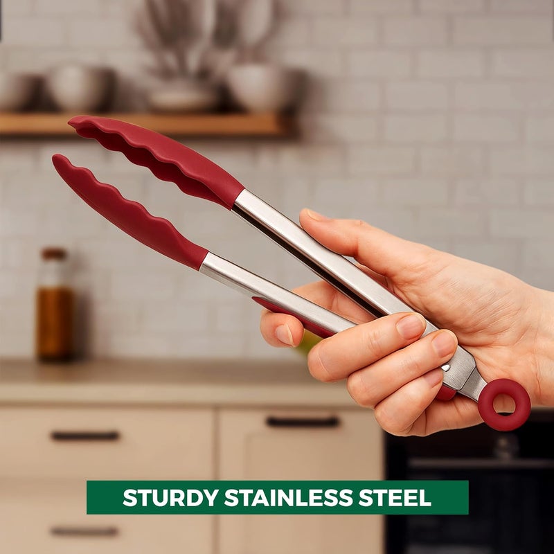 Freshware Stainless Steel Kitchen Tongs for Cooking with Silicone Tips, Silicone Tong for Grilling, Serving Food and Kitchen Essentials, 9" & 12" Silicone Tongs, Set of 2 - Image 5