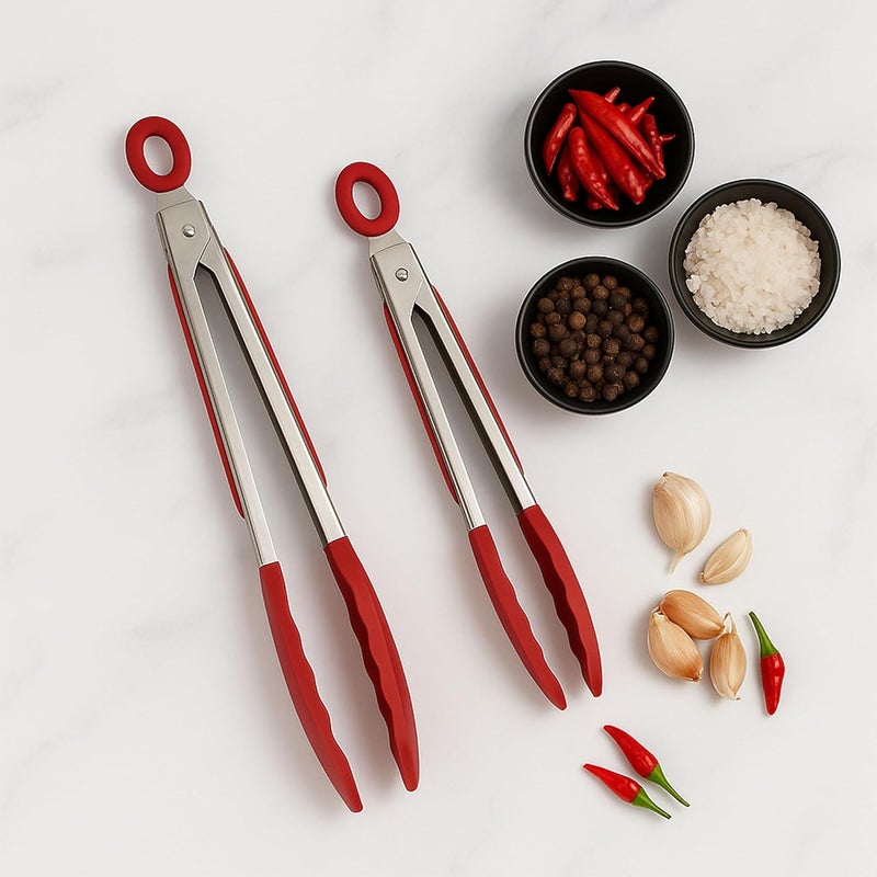 Freshware Stainless Steel Kitchen Tongs for Cooking with Silicone Tips, Silicone Tong for Grilling, Serving Food and Kitchen Essentials, 9" & 12" Silicone Tongs, Set of 2 - Image 2