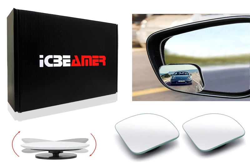 ICBEAMER 2Piece FanShaped Automobile Rear Blind Spot Mirror 360 Rotating Design Wide Angle Convex Rearview Mirror for Car Truck Van