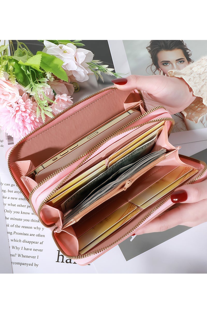 Generic Ladies Purse Wallet PU Leather Long Women Wallet Card Holder Organizer Wallet Wristlet Clutch Wallet with Zipper Pocket Coin Purse Phone Wallet with Tassel and Pendant (Pink)  - Image 4
