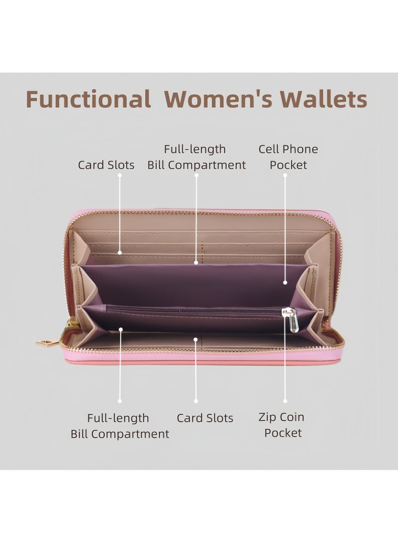 Ladies Purse Wallet PU Leather Long Women Wallet Card Holder Organizer Wallet Wristlet Clutch Wallet with Zipper Pocket Coin Purse Phone Wallet with Tassel and Pendant (Pink) - Image 5