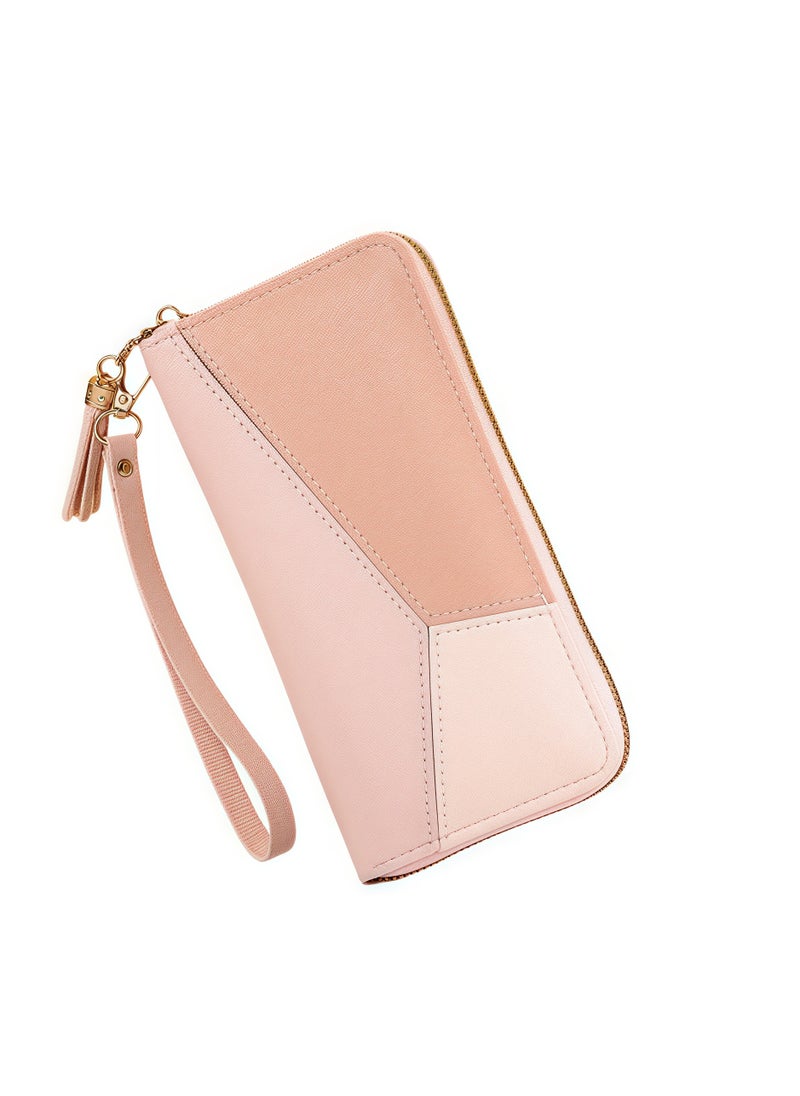 Generic Ladies Purse Wallet PU Leather Long Women Wallet Card Holder Organizer Wallet Wristlet Clutch Wallet with Zipper Pocket Coin Purse Phone Wallet with Tassel and Pendant (Pink)  - Image 1