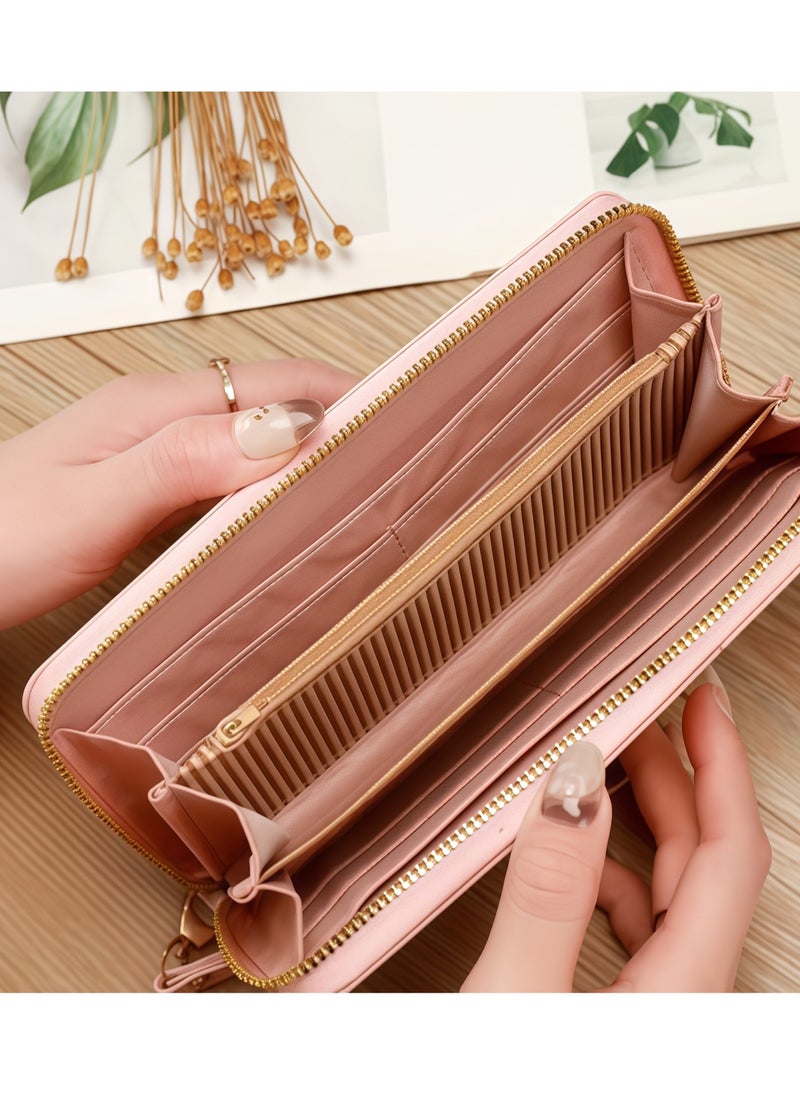 Generic Ladies Purse Wallet PU Leather Long Women Wallet Card Holder Organizer Wallet Wristlet Clutch Wallet with Zipper Pocket Coin Purse Phone Wallet with Tassel and Pendant (Pink)  - Image 3