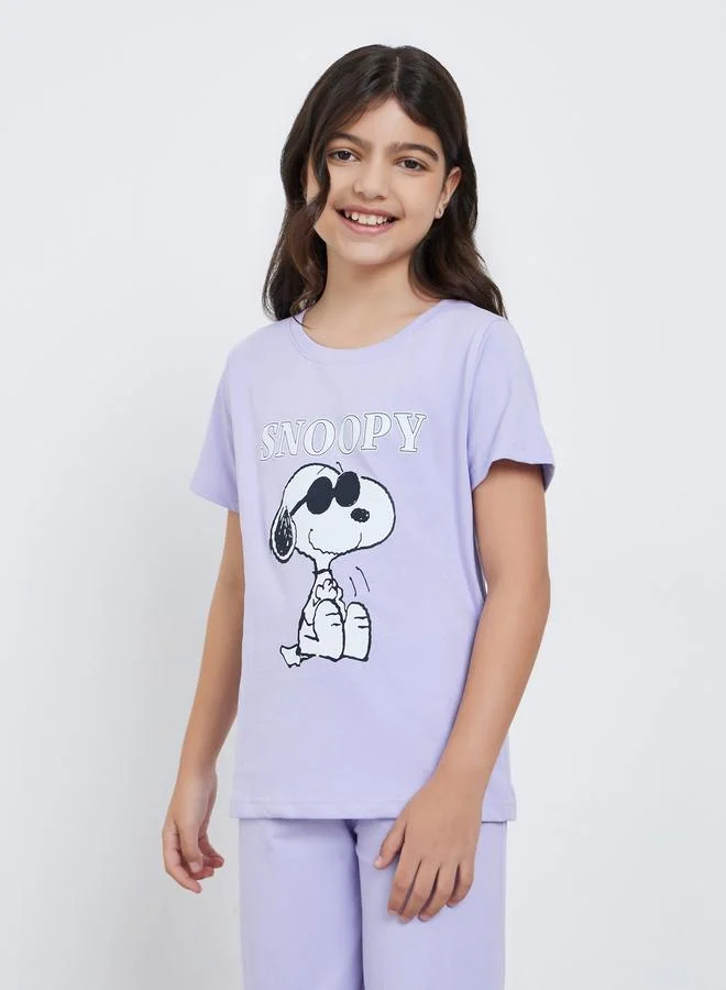 Styli Styli Teens Lilac Snoopy Print T-Shirt and Pyjama Set