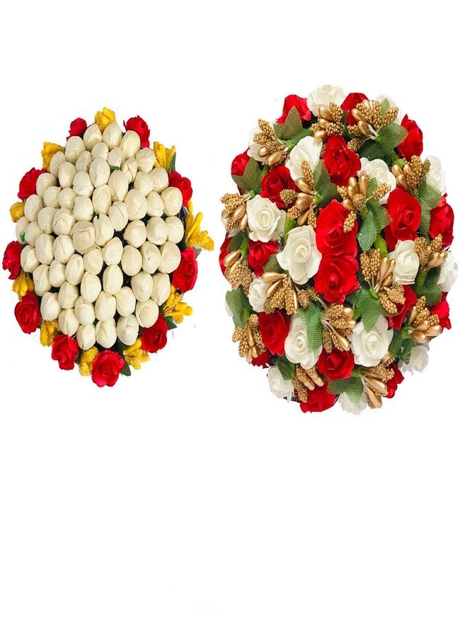 VinshBond Hair Bun Gajra Flower شعر صناعي Gajra Bun Juda Hair Mogra Gajra إكسسوارات الشعر للنساء في عبوة متعددة الألوان مكونة من قطعتين - Image 2