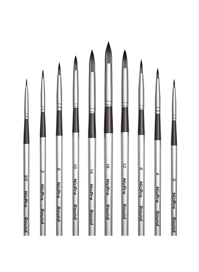 Nicpro مجموعة فرش رسم دائرية مكونة من 10 قطع للفنانين فرش للرسم بالألوان المائية والأكريليك والزيت - Image 1