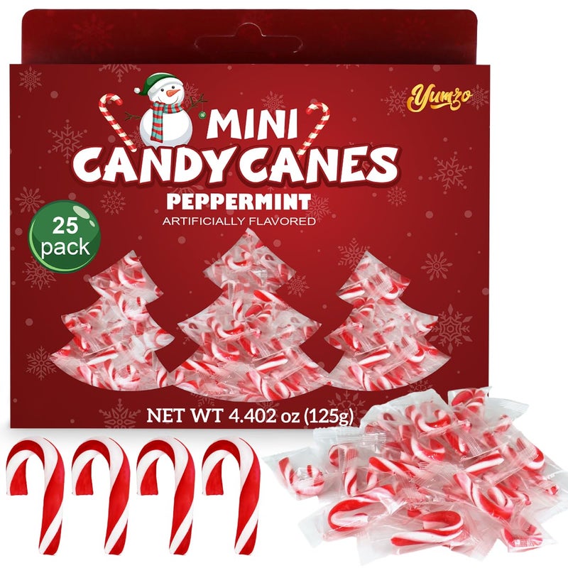 Christmas Mini Candy Canes Classic Red & White Peppermint Flavor for Holiday Family Indulgement - Small Candy Canes Individually Wrapped for Kids & Adults, Great Candy Cane Gift Set (25 Count) - Image 1