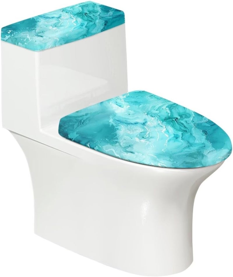 Vanideaoty Marble Toilet Seat Cover Stretch Fabric Bathroom Decor Blue Toilet Tank Seat Cover Fits Most Size Lids Washable - Image 1