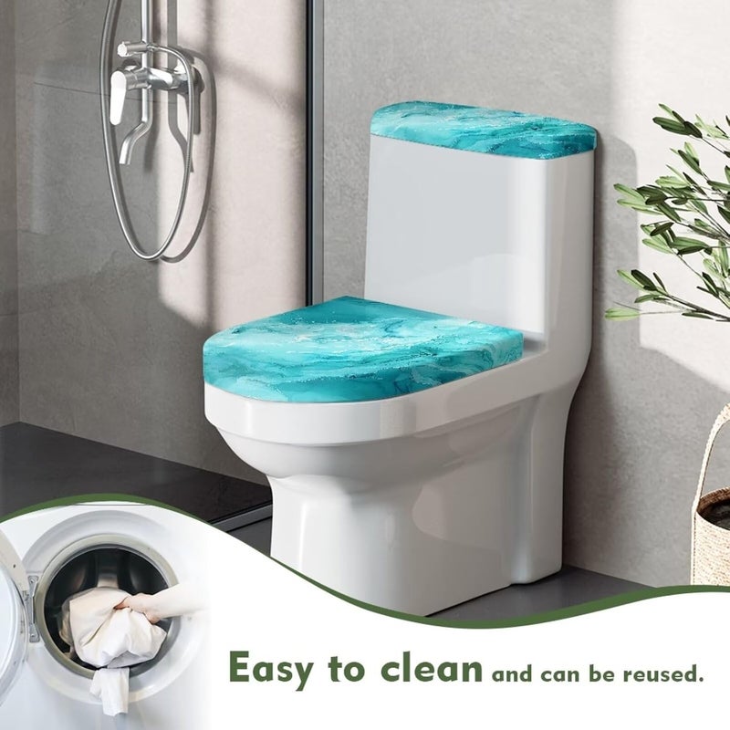 Vanideaoty Marble Toilet Seat Cover Stretch Fabric Bathroom Decor Blue Toilet Tank Seat Cover Fits Most Size Lids Washable - Image 4