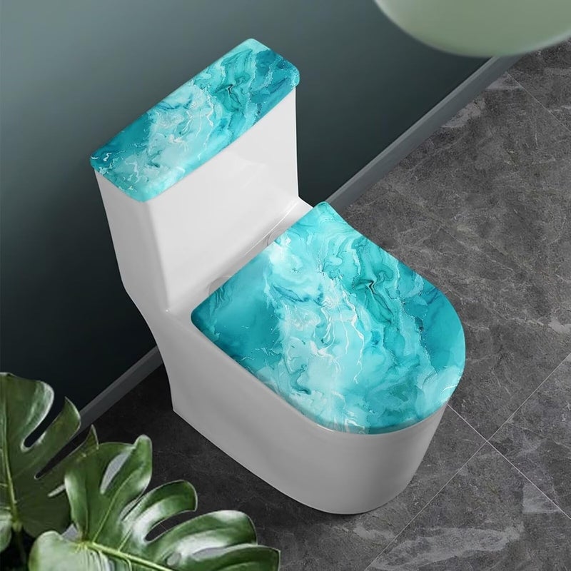Vanideaoty Marble Toilet Seat Cover Stretch Fabric Bathroom Decor Blue Toilet Tank Seat Cover Fits Most Size Lids Washable - Image 2