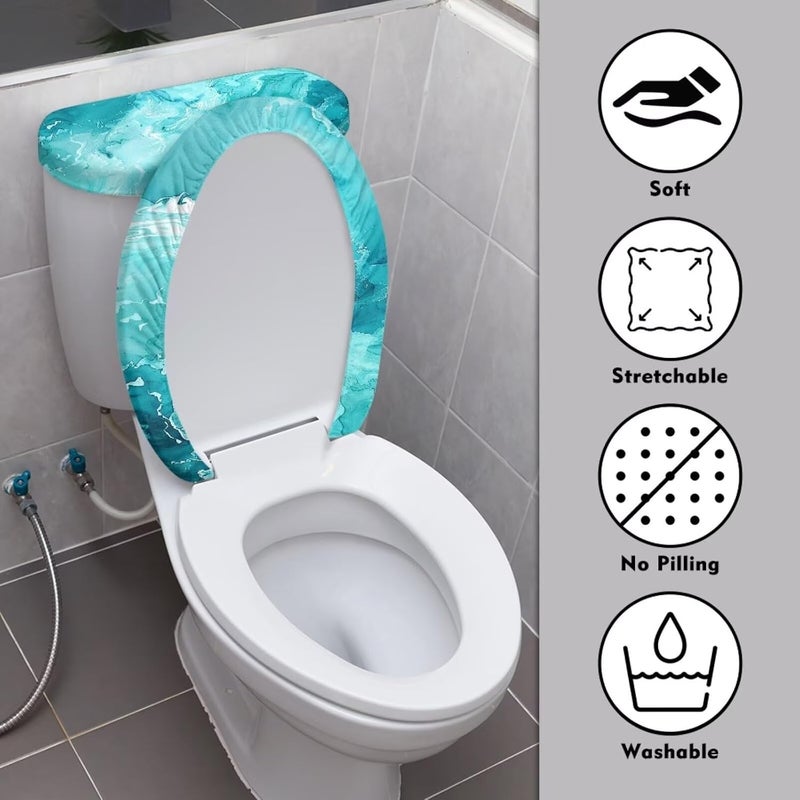 Vanideaoty Marble Toilet Seat Cover Stretch Fabric Bathroom Decor Blue Toilet Tank Seat Cover Fits Most Size Lids Washable - Image 3