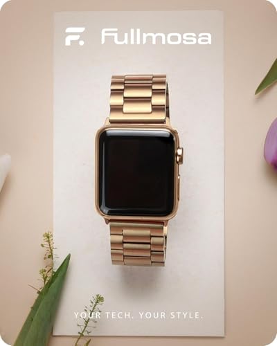 Fullmosa Metal Band Compatible with Apple Watch Bands Series 11 10 42mm Stainless Steel Strap iWatch Band with Case for Apple Watch Rose Gold - Image 3