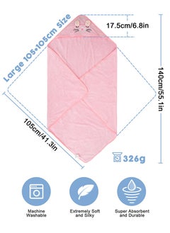 URbazaar Kids Hooded Bath Towel, Super Soft and Absorbent Natural Microfiber for Baby Girls and Boys (105*105Pink)  - Image 2