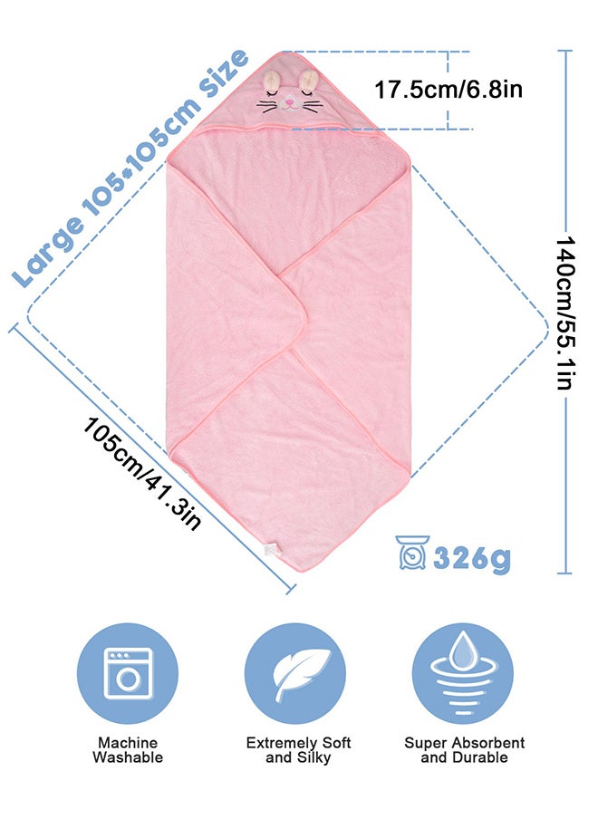 URbazaar Kids Hooded Bath Towel, Super Soft and Absorbent Natural Microfiber for Baby Girls and Boys (105*105Pink)  - Image 2