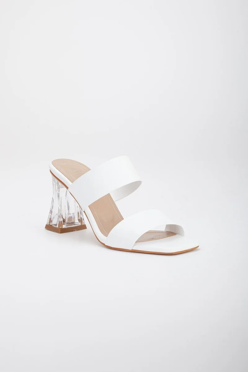 Dilimler Ayakkabı Slices Shoes Two-Stripes White Women's Transparent Heeled Slippers