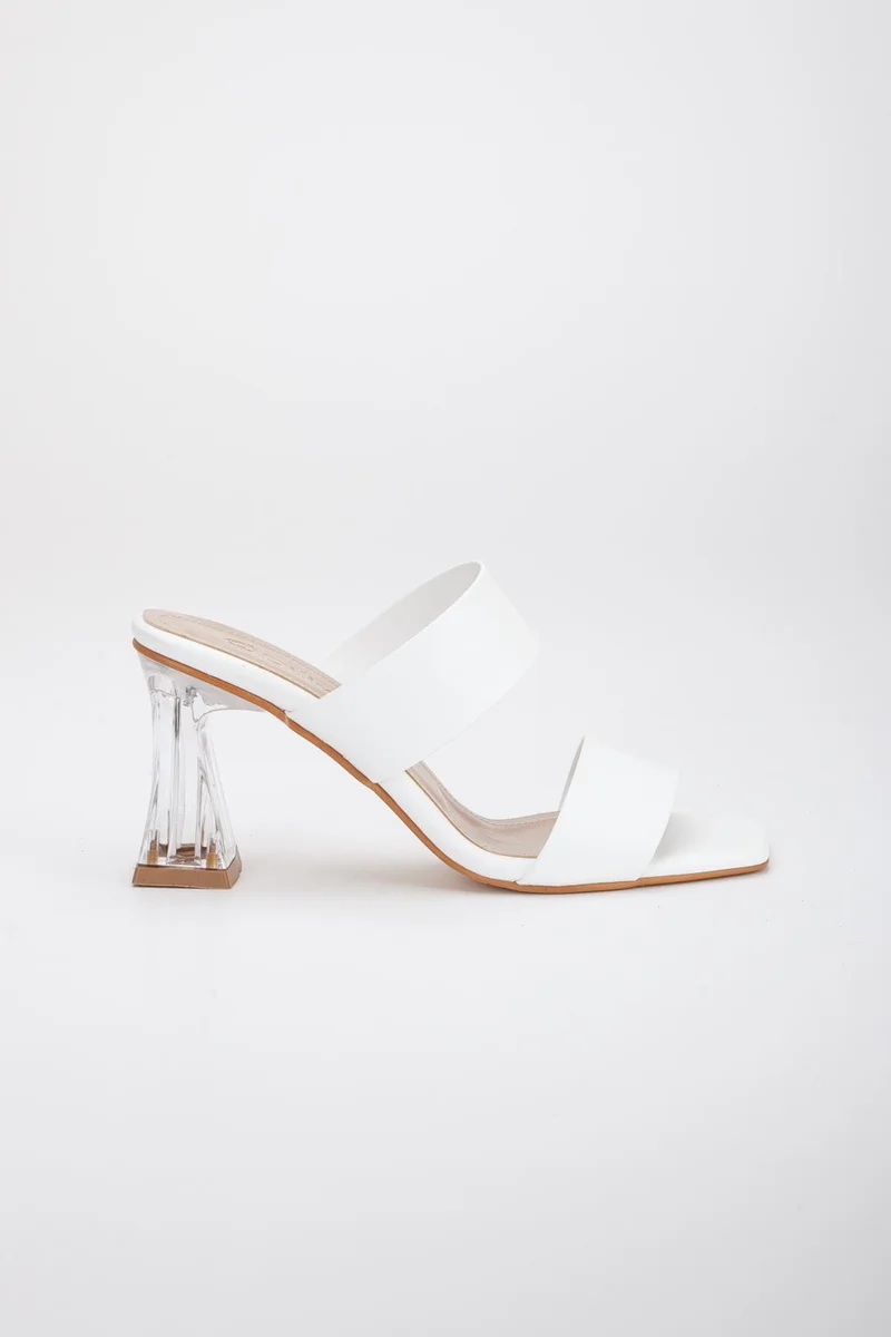 Dilimler Ayakkabı Slices Shoes Two-Stripes White Women's Transparent Heeled Slippers