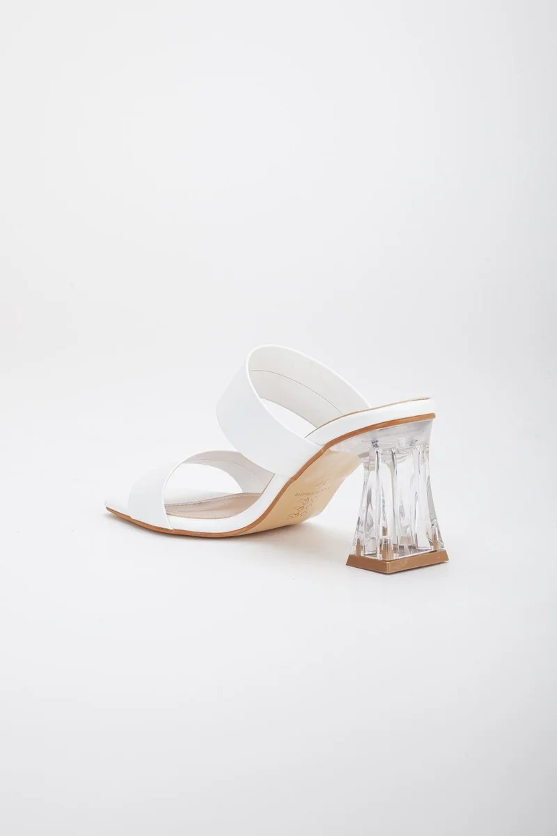 Dilimler Ayakkabı Slices Shoes Two-Stripes White Women's Transparent Heeled Slippers
