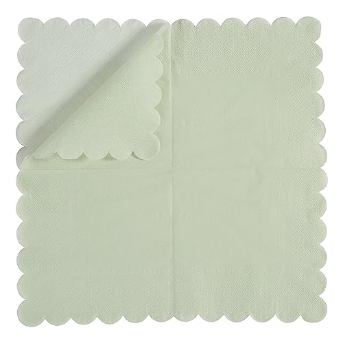 BEFORYOU 100 Pack Cocktail Napkin 2-Ply Scalloped Edged Dessert Napkins Folded 5 x 5 Inches Disposable Napkins for Dinner Wedding Birthday Party Bridal Anniversary Reception Event (Sage Green) - Image 3