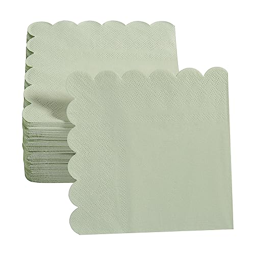 BEFORYOU 100 Pack Cocktail Napkin 2-Ply Scalloped Edged Dessert Napkins Folded 5 x 5 Inches Disposable Napkins for Dinner Wedding Birthday Party Bridal Anniversary Reception Event (Sage Green) - Image 4