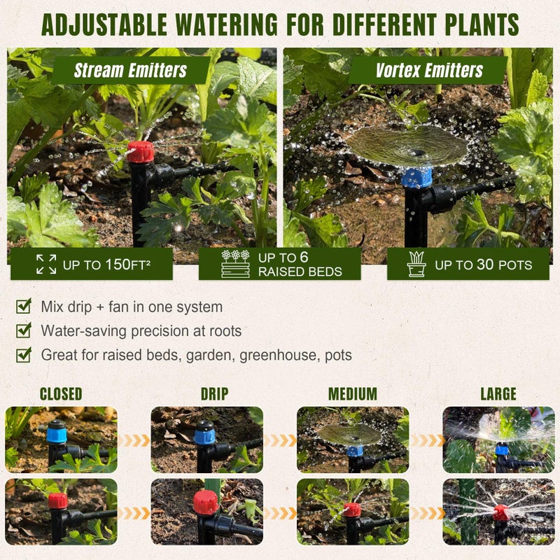 Spalolen Push-to-Connect Drip Irrigation System Adjustable Irrigation System for Garden Raised Bed Automatic Plant Watering System Complete Drip Irrigation Kit with Drip Emitters, Tubing, Connectors - Image 5