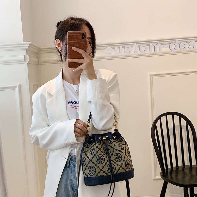 Bag Women'S Fashion Old Flower Vintage Drawstring Bucket Bag Elegant All-Match Texturized Shoulder Crossbody Women'S Bag - Image 5