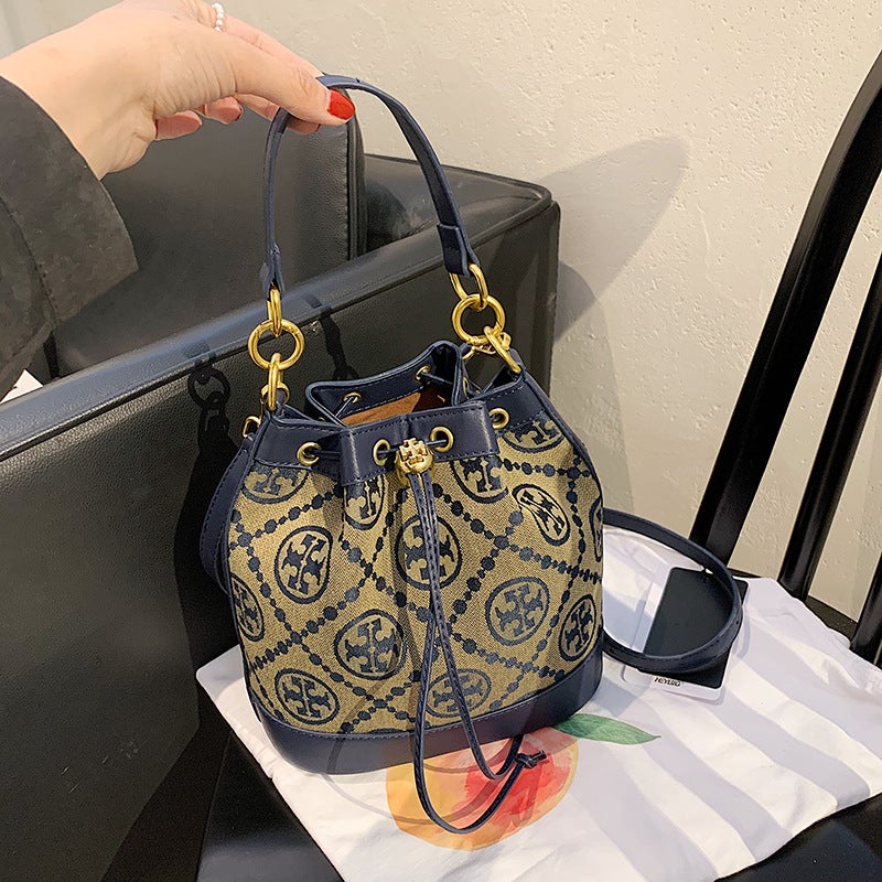 Bag Women'S Fashion Old Flower Vintage Drawstring Bucket Bag Elegant All-Match Texturized Shoulder Crossbody Women'S Bag - Image 2