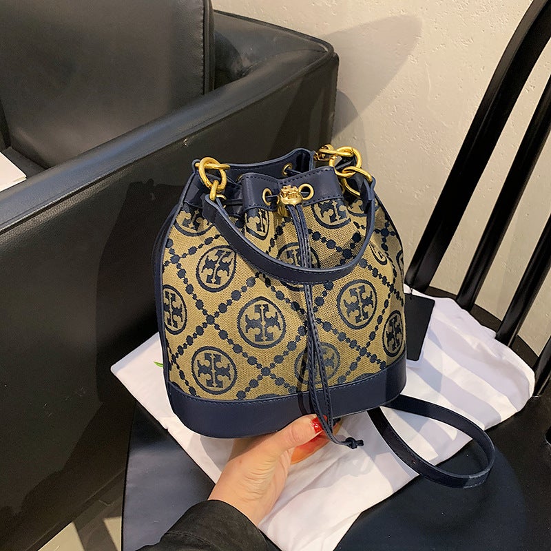 Bag Women'S Fashion Old Flower Vintage Drawstring Bucket Bag Elegant All-Match Texturized Shoulder Crossbody Women'S Bag - Image 3