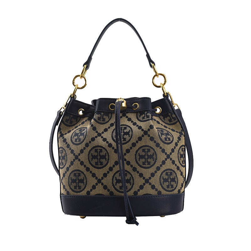 Bag Women'S Fashion Old Flower Vintage Drawstring Bucket Bag Elegant All-Match Texturized Shoulder Crossbody Women'S Bag - Image 1