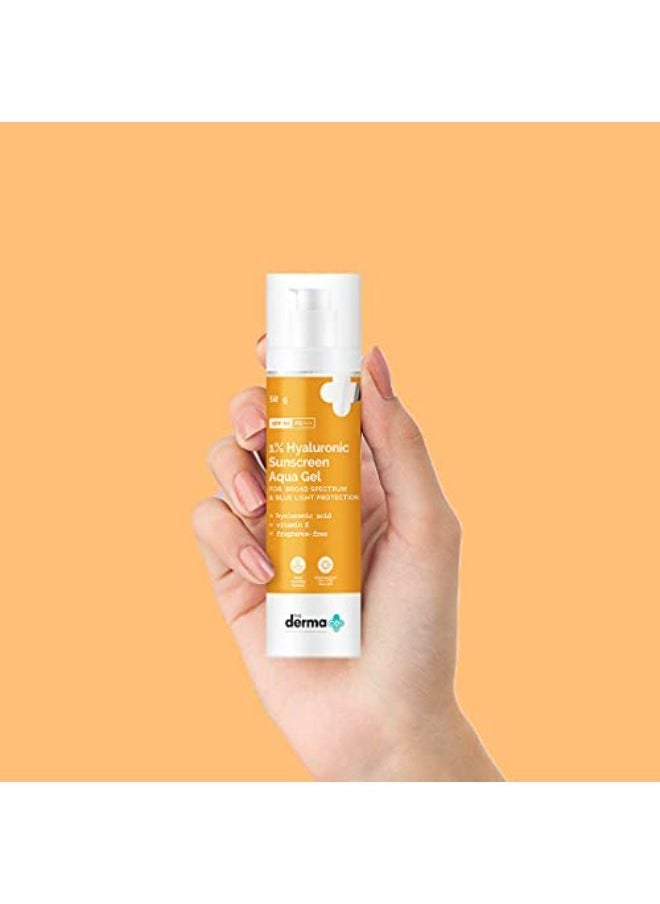 THE derma Co - 1% Hyaluronic Sunscreen Aqua Ultra Light Gel With Spf 50 Pa++++ For Broad Spectrum, Uv A, Uv B & Blue Light Protection - 50G(Dermaco) - Image 1
