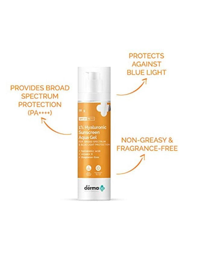 THE derma Co - 1% Hyaluronic Sunscreen Aqua Ultra Light Gel With Spf 50 Pa++++ For Broad Spectrum, Uv A, Uv B & Blue Light Protection - 50G(Dermaco) - Image 1