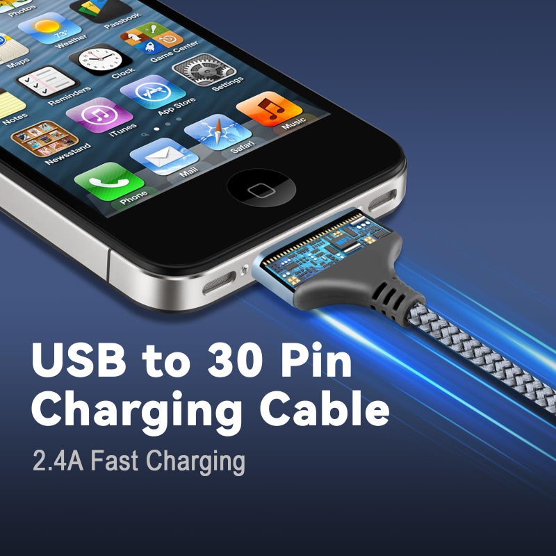 Vrllinking 30-Pin USB Charger Cable 3.3FT, Fast Charging & Sync Nylon-Braided Cord Compatible with iPhone 4/4S/3G/3GS, iPad 1/2/3, iPod Touch 4/3/2/1, Classic/Nano for Older Generation Devices 1 Pack - Image 3