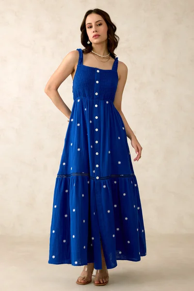 فيرجيو Cotton Maxi Brunchwear Front Open Floral Dresses for Women