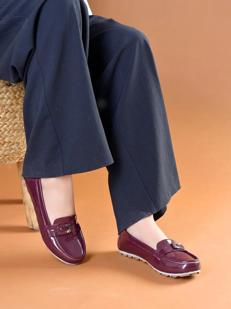 شوتوبيا Shoetopia Women’s Cherry Elegant Bow Loafers Flat Designer Pattern Slip-On Shoes with Buckle Accent & Comfort Sole EU-41