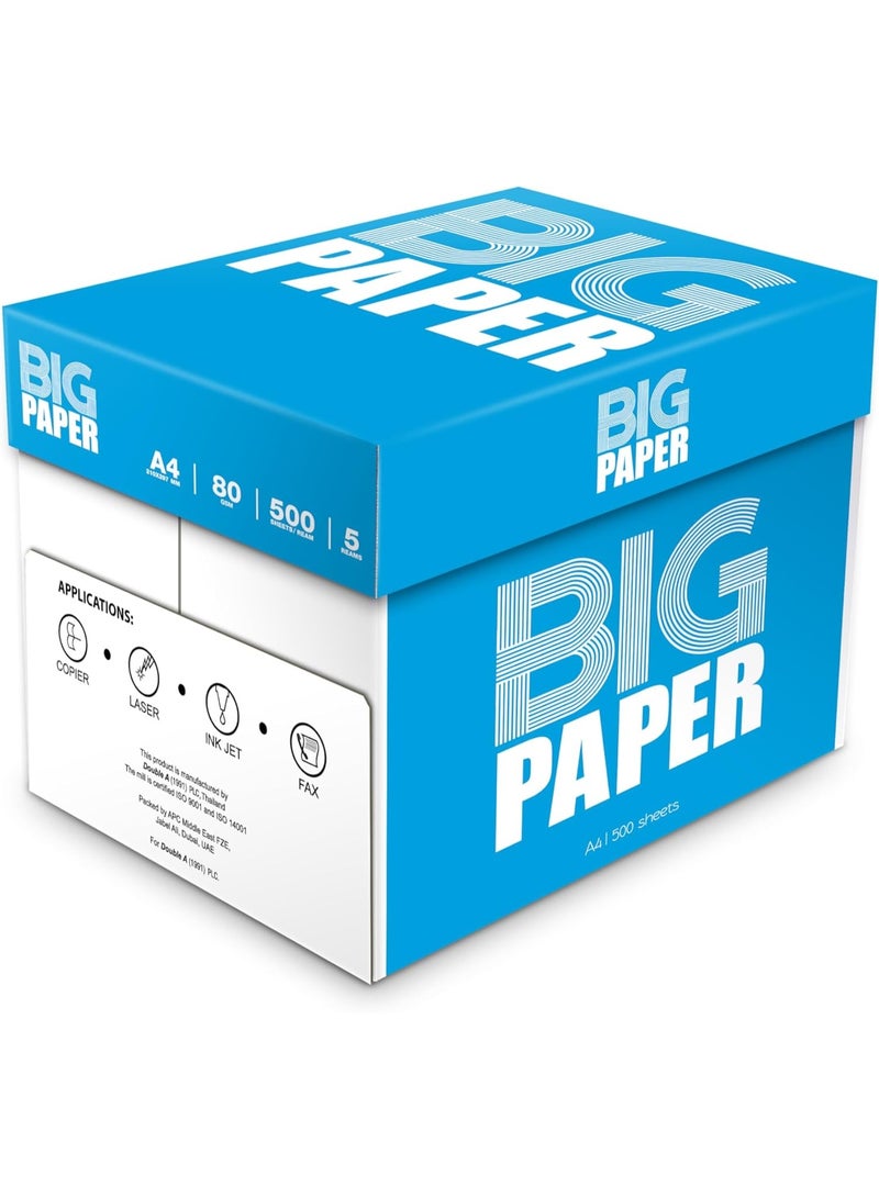 BIG A4 size Printing photocopy paper 80gsm Pack of 5 Reams (5x500sheets) - Image 1