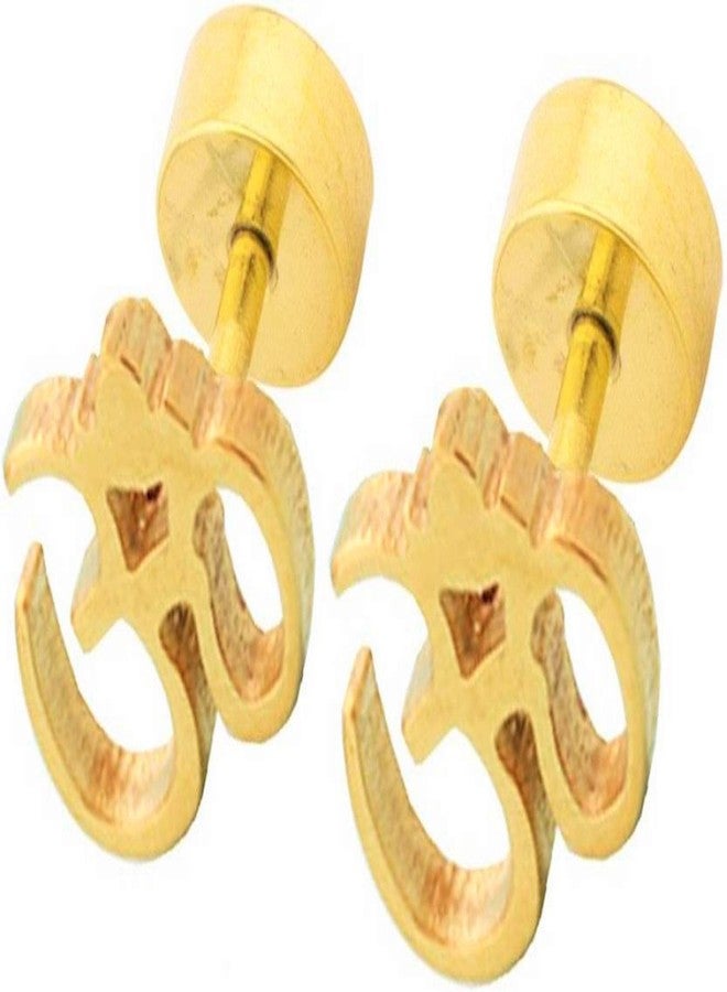 MEENAZ Men's and Women's OM Piercing Gold Plated Studs Clip on Combo Stylish Hoop Earrings Jewelry - BALI-M9219 (2 Pieces; White)