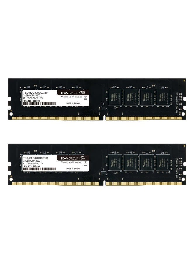 TeamGroup مجموعة Elite DDR4 بسعة 64 جيجابايت (2 x 32 جيجابايت) 3200 ميجاهرتز (PC4-25600) CL22 غير مخزن Non-ECC 1.2 فولت UDIMM 288 دبوس ترقية ذاكرة الكمبيوتر المكتبي - TED464G3200C22DC01 - Image 1