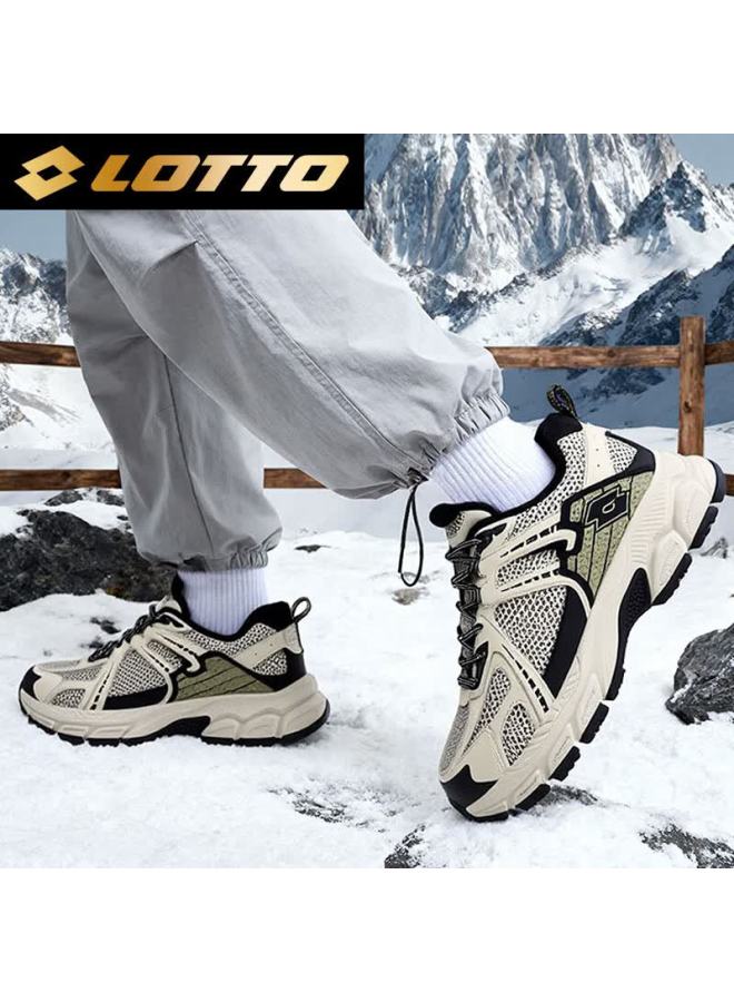 Lotto Men's Winter Fleece-lined Cotton Shoes Outdoor Hiking Trail Running Sneakers 071 Beige Black Size 39 - Image 4