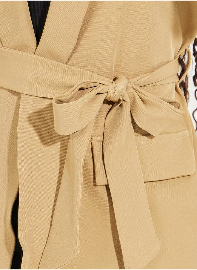 Take Two Notch Lapel Sleeveless Belted Blazer