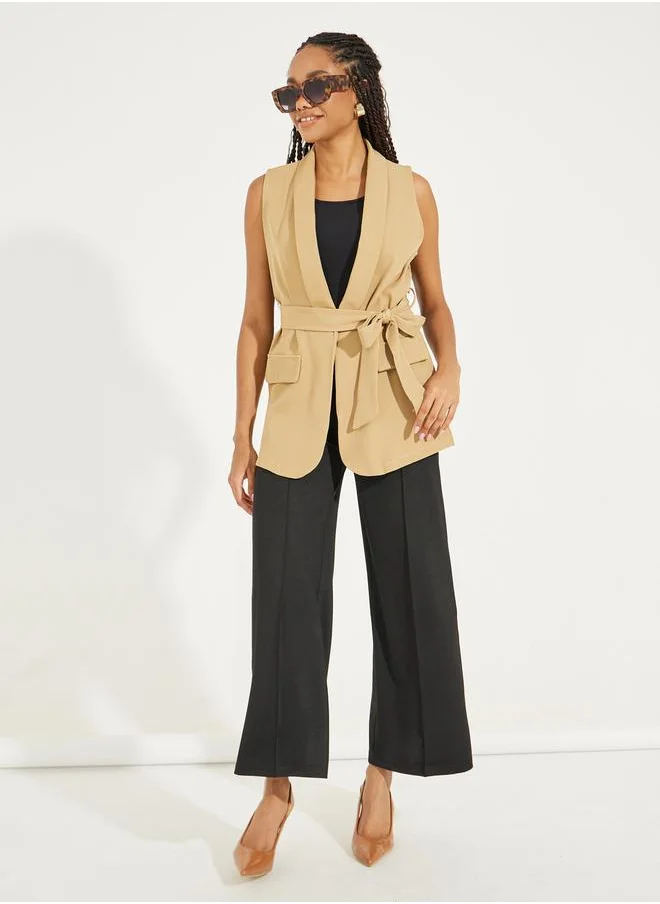 Take Two Notch Lapel Sleeveless Belted Blazer