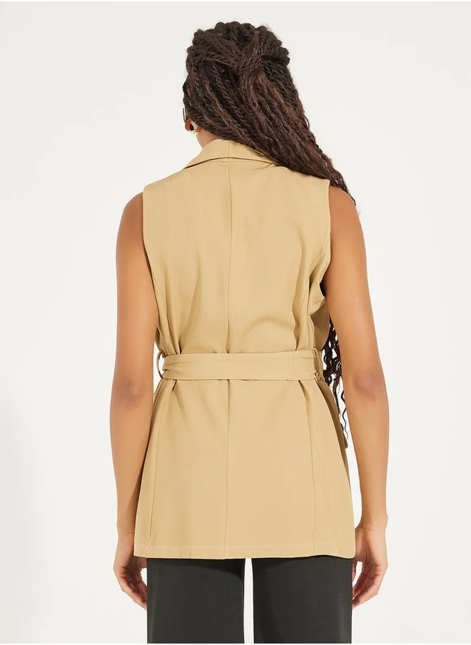Take Two Notch Lapel Sleeveless Belted Blazer