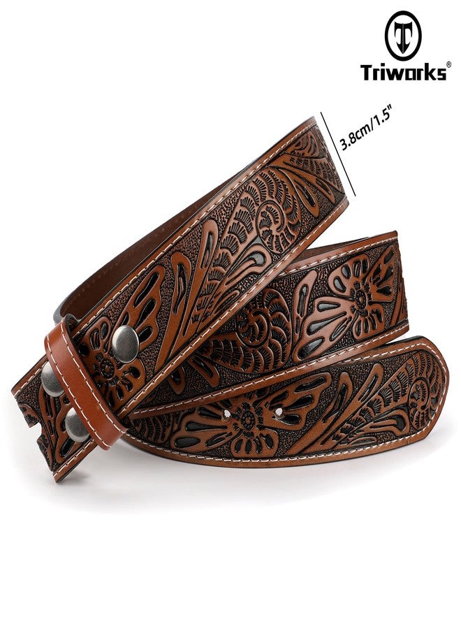 TRIWORKS Western Leather Belt Strap for Men without Buckle Cowboy Cowgirl Belt Strap 1.5" Width - Image 4