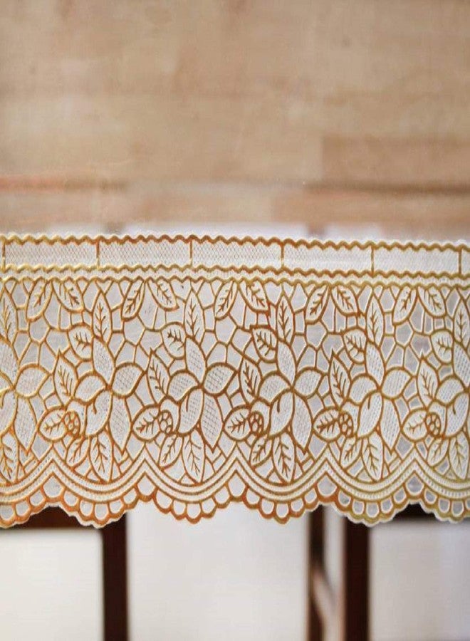 Fancy Walas غطاء طاولة شفاف فاخر عالي السماكة من فانسي والاس، مزين بالدانتيل، سمكه 15 مم، متين ومقاوم للماء، مصنوع من مادة PVC مستطيلة الشكل، يتسع لستة أشخاص (دانتيل ذهبي، 60 × 40 بوصة (مستطيل)) - Image 2