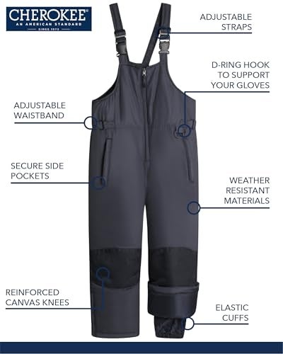 Cherokee Kids Snow Bib - Waterproof Insulated Winter Bib Overalls for Girls and Boys with Adjustable Waistband (Sizes: 2T-18), Size 2T, Grey - Image 2