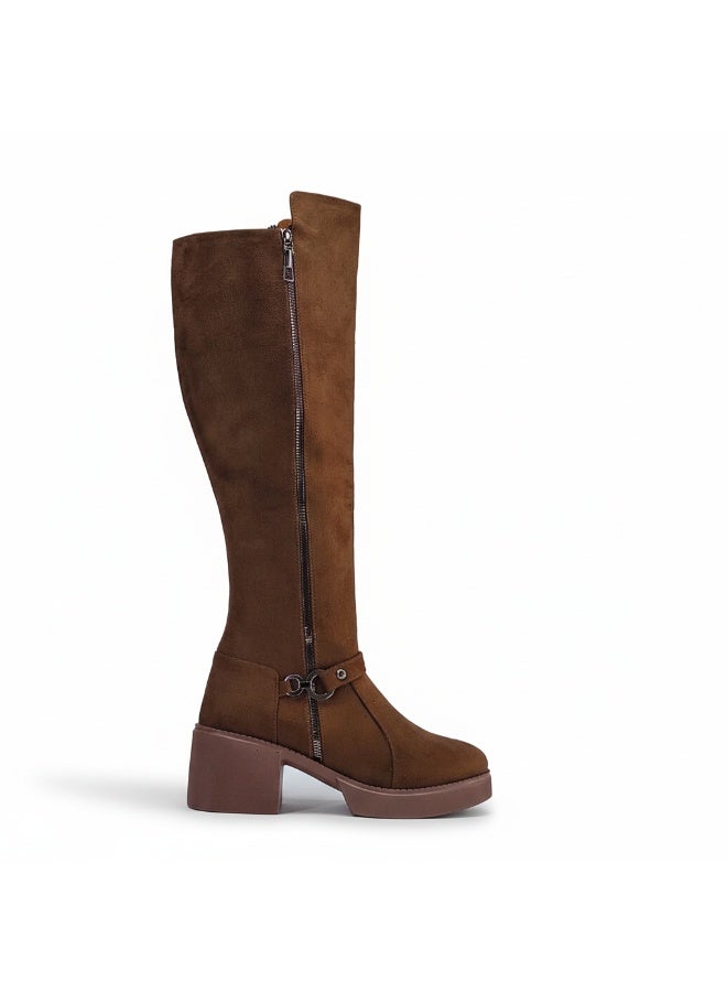 لايف ستيلاش  بوت طويل بكعب متوسط من شمواه أنيق LB-42 - هافان - Image 3